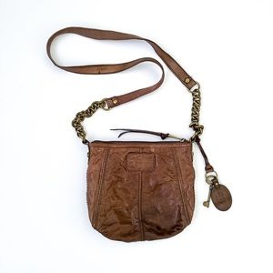 Fossil Brown Leather Crossbody with Metal Chain